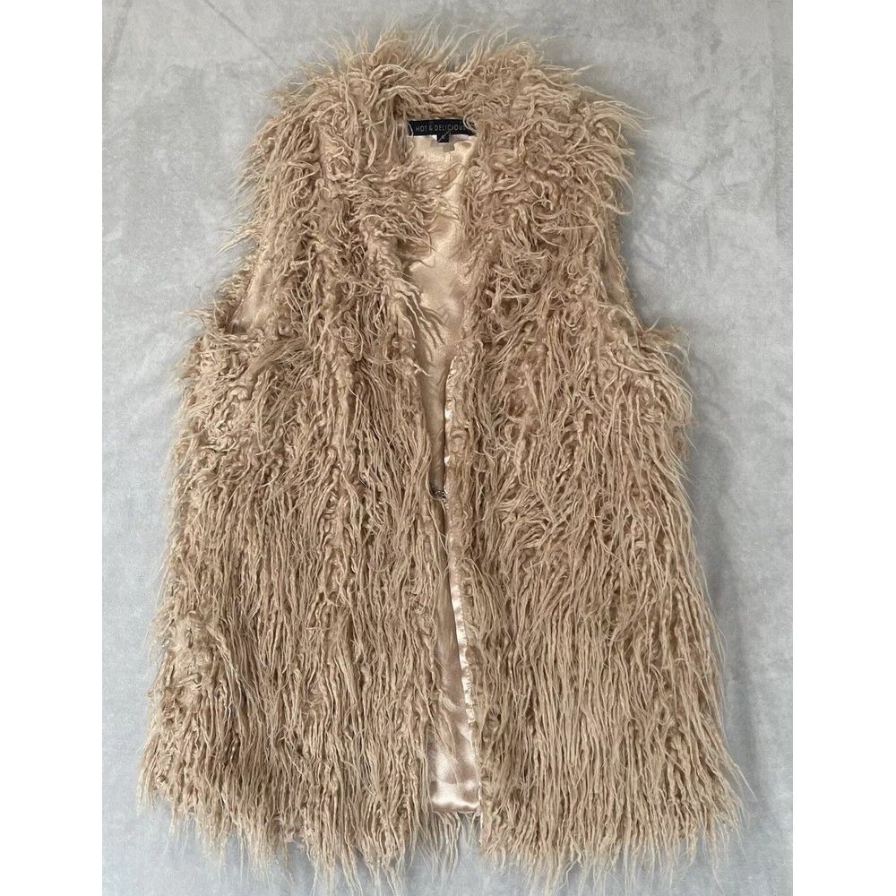 Hot & Delicious Vest Womens Small Tan‎ Faux Fur Boho Cowgirl Penny Lane 70s Y2K